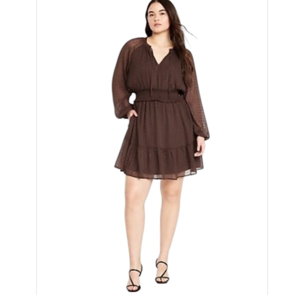 Old navy waist defined shin smocked waist long sleeve midi dress size XlArge new